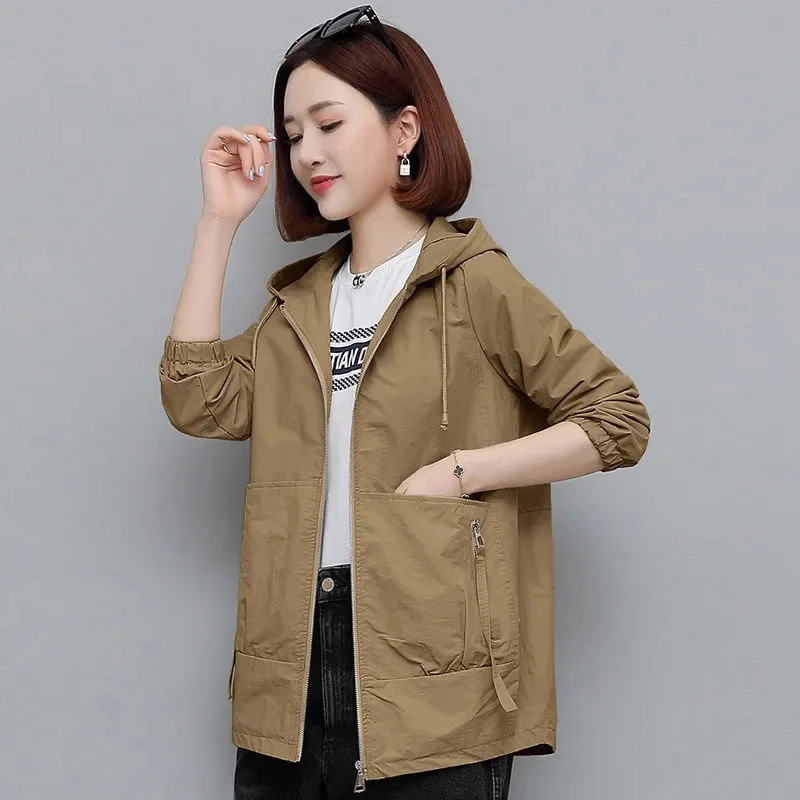 

Женская Осенняя ветровка с капюшоном и длинным рукавом, размеры до 4XL