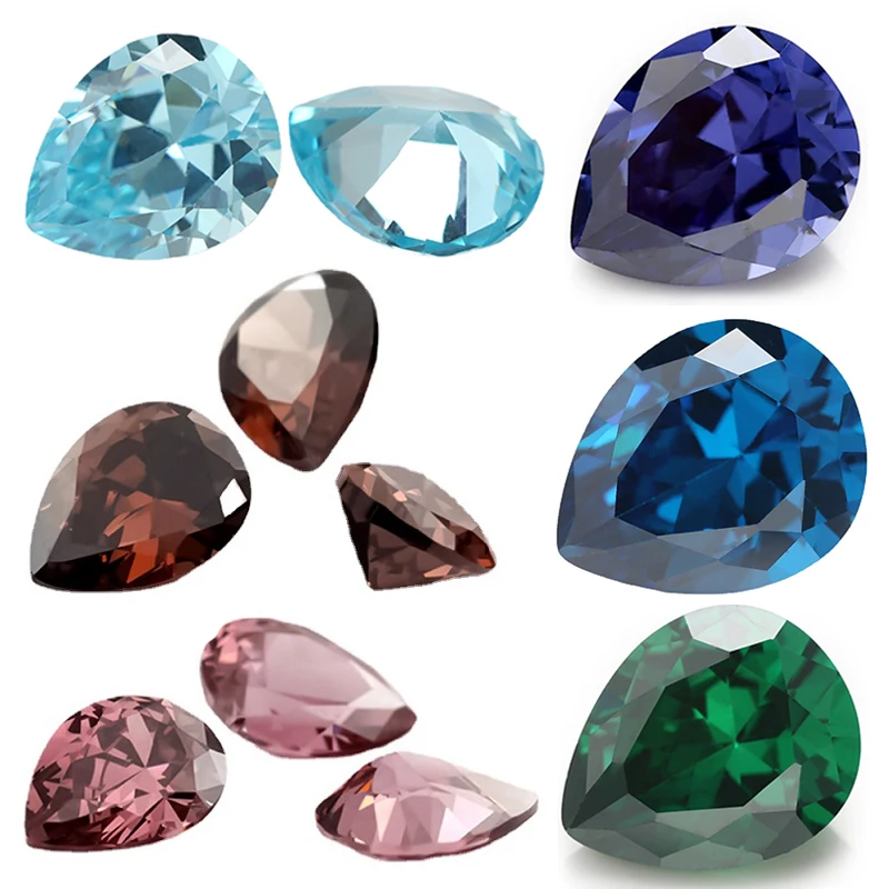2x3-10x12mm 5A Pear Cut Cubic Zirconia Stone Loose CZ Stones SeaBlue Green Coffee Rhodolite Tanzanite Color Synthetic Gems Beads