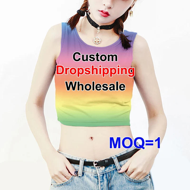

Girl Cute Print Cartoon Vest Customized Sexy Sleeveless Bare Navel Tops Show Waist Female Clothes Kawaii Tank Top Dropshipping