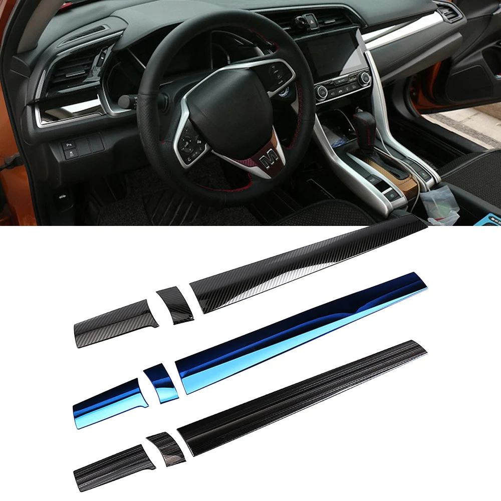 

Для Honda Civic 2016, 2017, 2018, 2019, 2020, 3 шт., переднее и центральное управление салона автомобиля, панель приборной панели, полосатая крышка, отделка, украшение