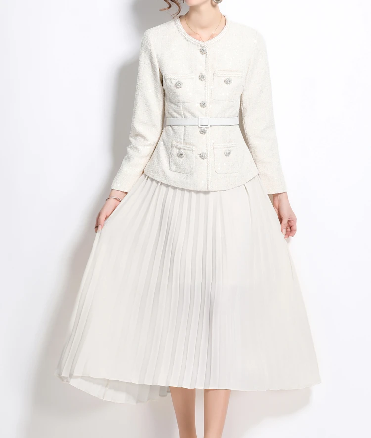 Элегантные твидовые комплекты из двух предметов с абрикосовыми пайетками