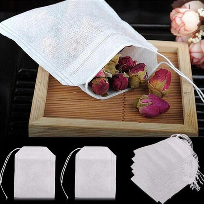 

100Pcs 5.5 X 7CM Teabags Empty Tea Bags Disposable Teabags Heal Seal Filter Paper for Herb Loose Tea Infuser Filter String Bag