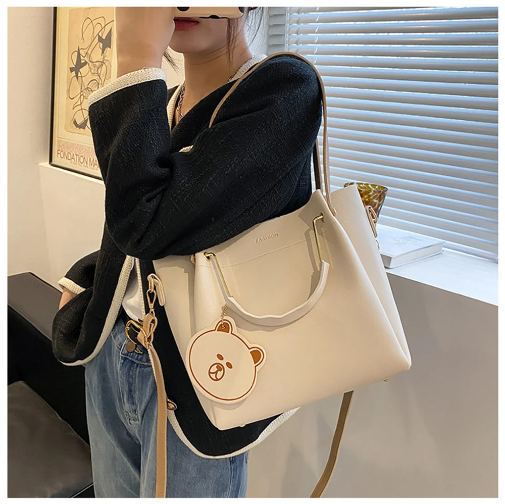 

Fashion Bucket Women Crossbody Bags Portable Shoulder Bag Women Bucket Handlebag with Pendant Large Capacity Tote Bag