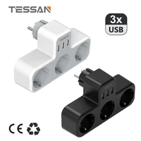 tessan eu euro kr plug adapter compact multiple wall socket with 3 ac outlets 3 usb ports 6 in 1 power charger extender for home