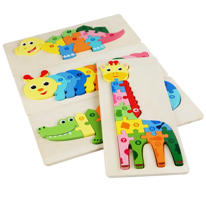 

Large wooden 3D animal three-dimensional snap jigsaw cartoon children's digital cognitive enlightenment puzzle wooden toy
