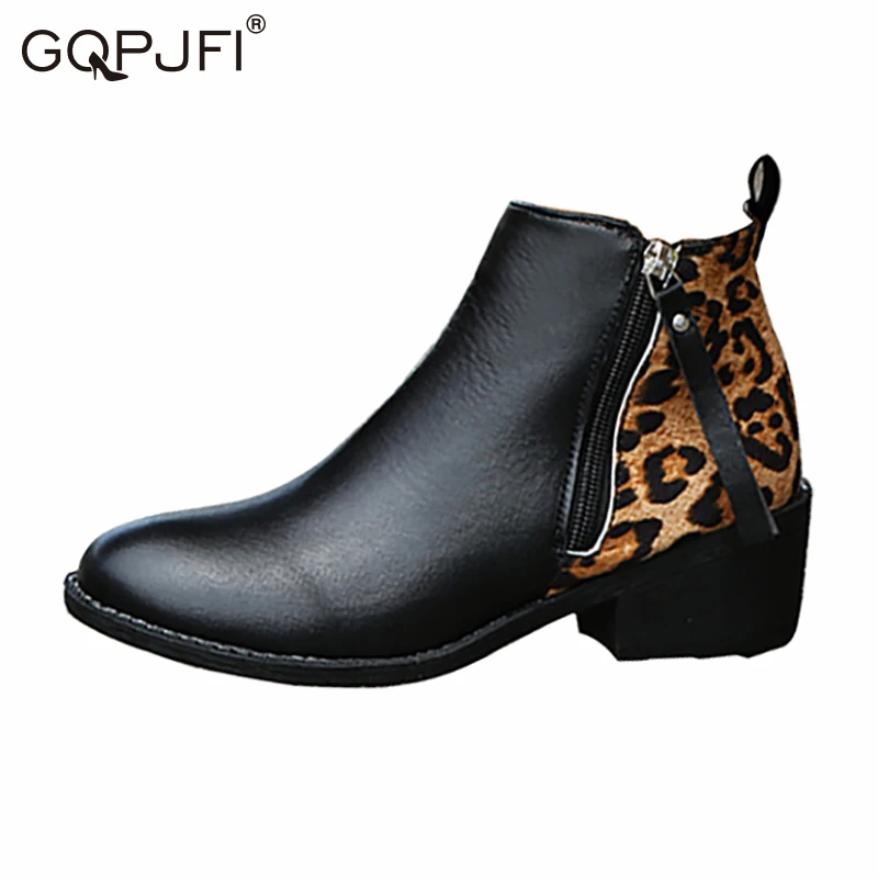 

JQPJFI Women's Boots Leopard Print Ankle Boots Side Zipper Leather Boots Women's Fashion Martin Boots Pointed Toe Casual Shoes
