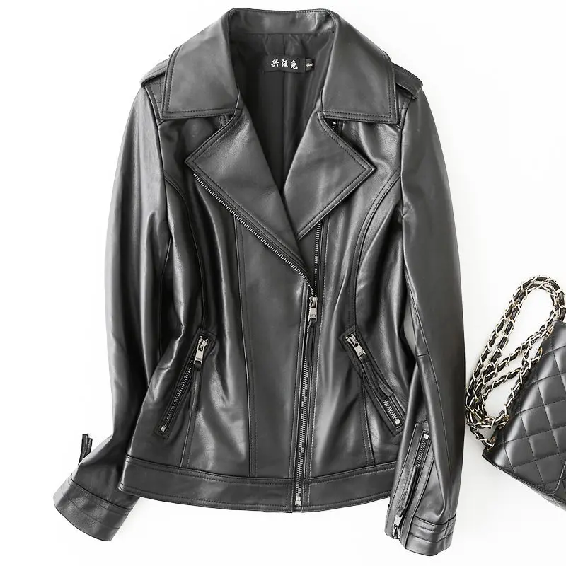 

2022 Woman Fashion Loose Motorcycle Real Leather Jackets Ladies Long Sleeve Autumn Biker Casual Biker Streetwear Punk Coats G58
