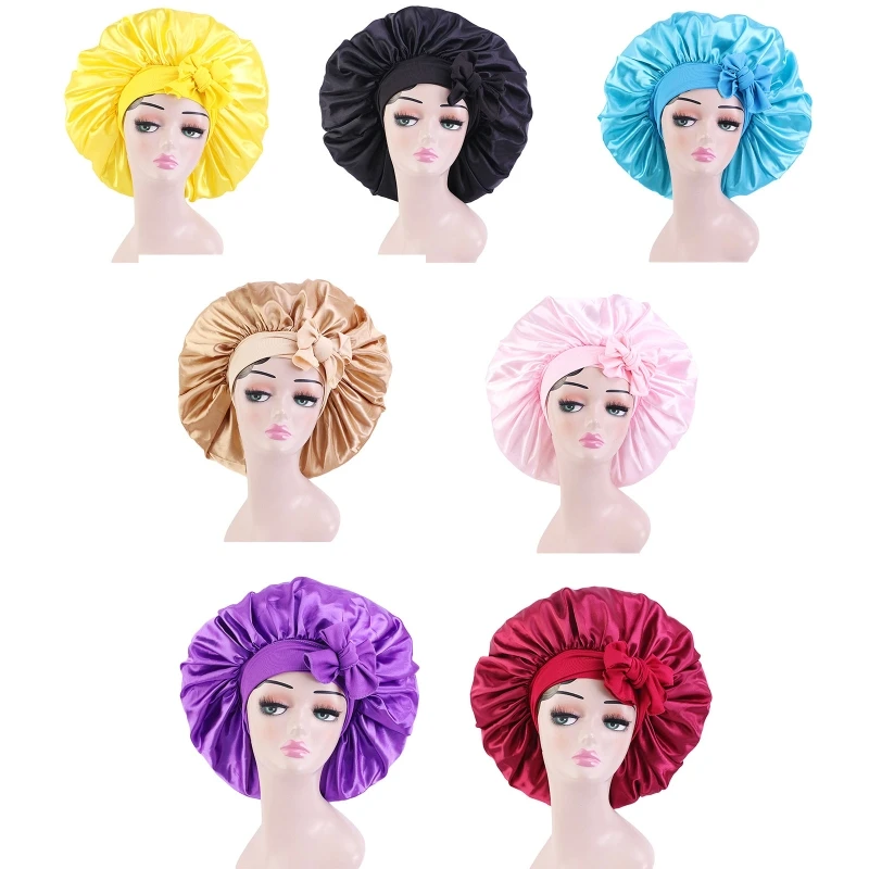 

Атласная эластичная шапка для сна с широкими ремешками, аксессуары для сна, атласная ночная шляпа