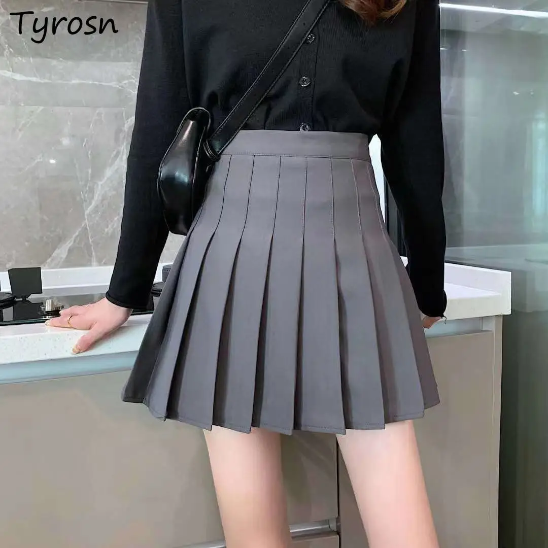 

Skirts Women Above Knee Pure Color Japan Style JK Pleated A-line High Waist Preppy Students Mini Skirt Popular S-3XL Clothing
