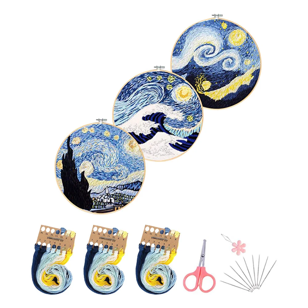 

Embroidery Kit Diy Cross Sewing Starry Night Stitch Tool Set Hoop Starter Beginner Crafts Decoration Pattern Cloth Thread