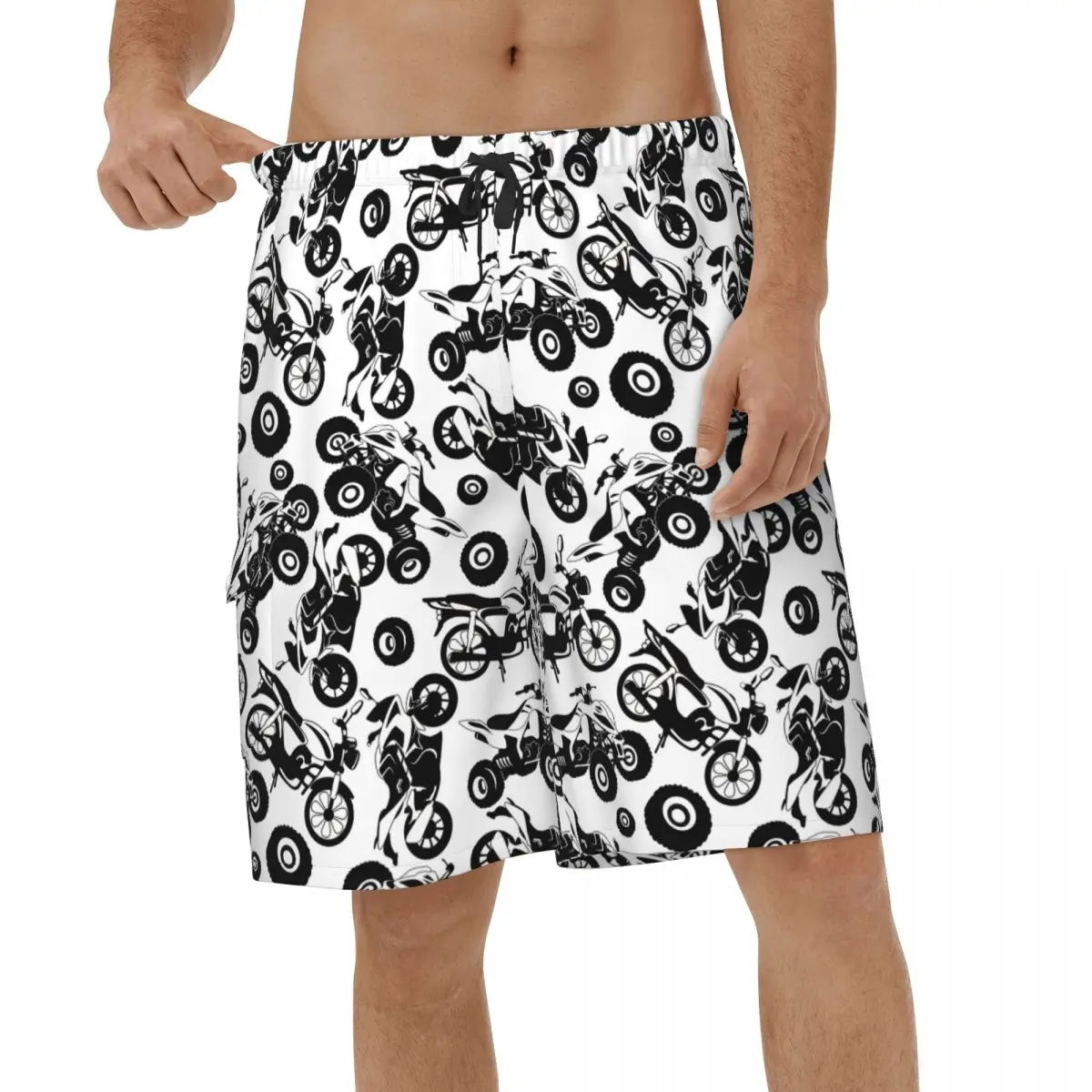 

Casual Pattern Of Motorcycle And Quad Men Beach Shorts Running Swimwear Vacation Cool Swimsuits Quick Dry Board Shorts