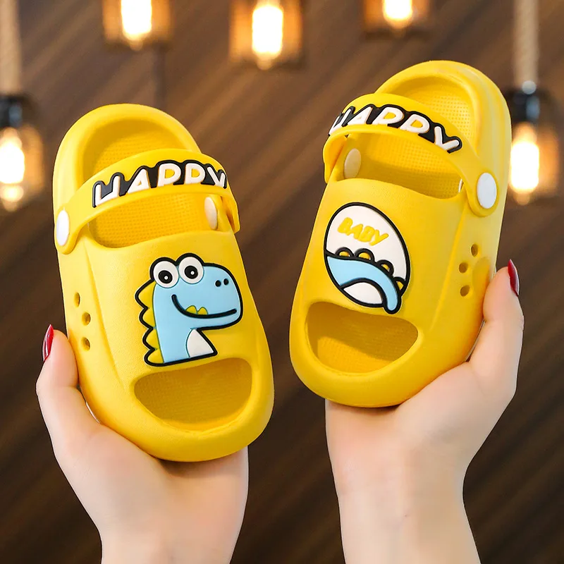 

Летние Желтые Детские туфли с дырками, детские сандалии для мальчиков и девочек, Симпатичные Мультяшные детские тапочки с динозавром, детск...