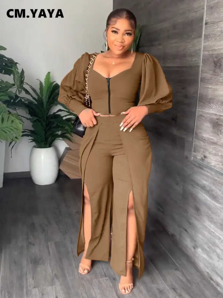 Женский костюм с длинными рукавами-фонариками CM.YAYA уличный из рубашки на молнии и