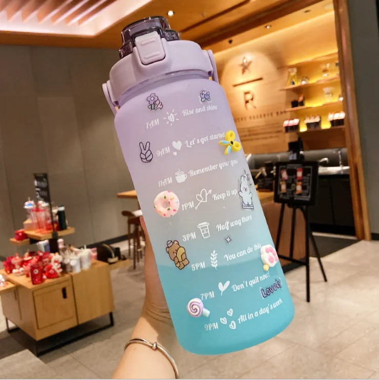 

Motivational Water Bottle 2L/70oz Large Capacity Matte Water Bottle with Time Marker Straw Handle Water Jug for Sports Fitness