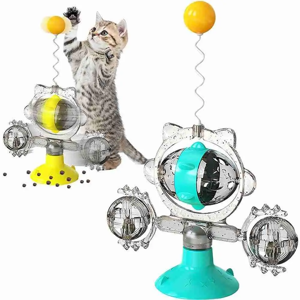 

Interactive Windmill Cat Toy Rotating Wheel Cat Food Leak Feeder Pet Toys For Cats Accessories for Kitten Brush Teeth Pet Suppli