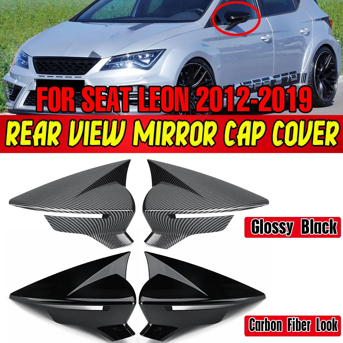 Pair Ox Horn Rear View Mirror Cover Trim For Seat Leon MK3 MK3.5 5F ST FR Cupra 2013-2019 Rearview Mirror Covers Car Accessories