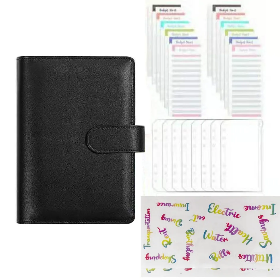 

2022 A5 A6 Budget Binder Planner with 12 Pieces Cash Envelopes, Colorful PU Leather Notebook Binder with 6 PCS A6 Binder Pockets