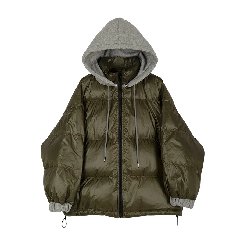 Women's White Duck Down Jacket Detachable Knitted Hat Casual Loose Cotton Coat Zipper Loose Thick Bread Coat 2022 Winter Fashion