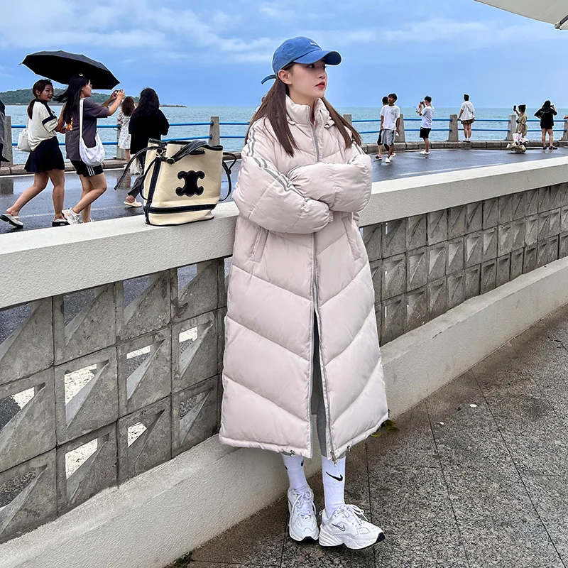Medium Length Down Cotton For Women 2022 Winter New Korean Padding Loose Thickened Cotton Jacket Knee Length Hooded Coat Ins