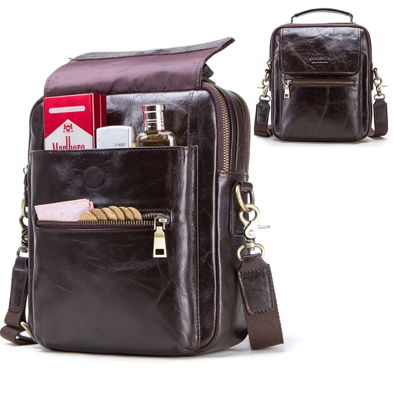 

Men Multifunction Top Layer Cowhide Genuine Leather Shoulder Bag Travel Crossbody Waterproof Messenger Sling Bags Pack for Male