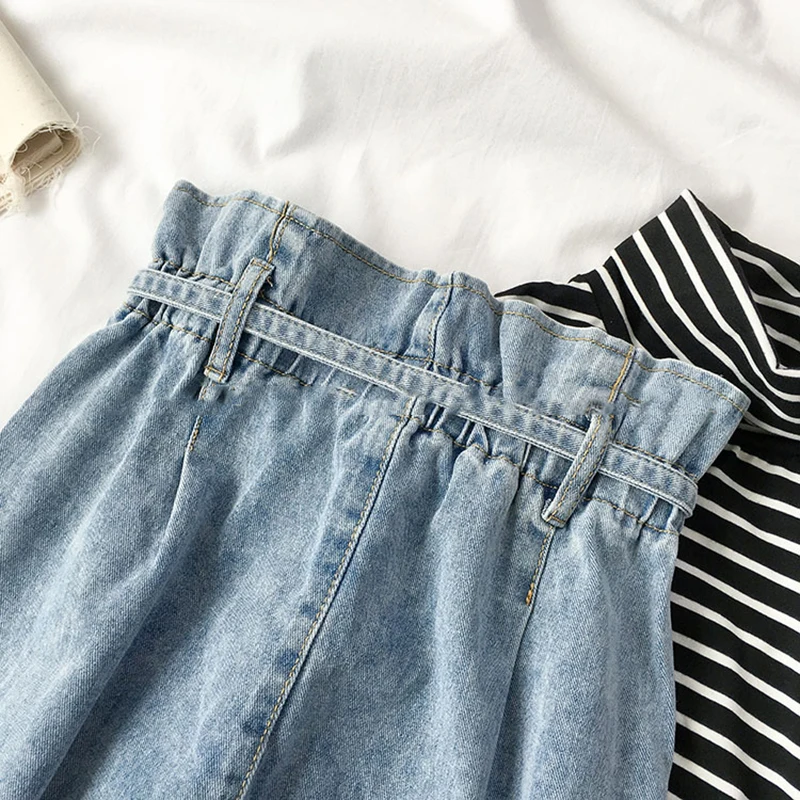 Womens New Lovely Bow Chic Ankle-length Denim Pants Female Vintage High Waist Jeans Loose Casual Daily Trousers Ladies Plus Size