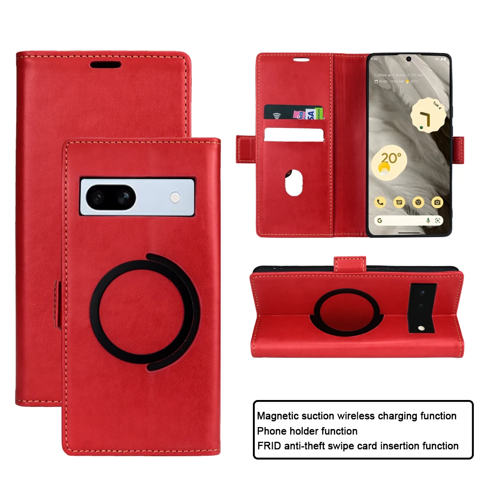 

for Magsafe Leather Wallet Case For Google Pixel 7 7Pro Zipper Purse Wallet Cover With Card Slot Phone Cases