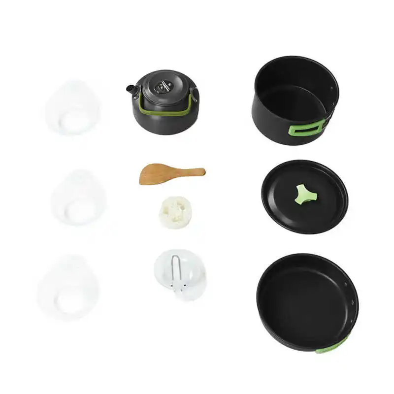 

Camping Cooking Set Aluminium Oxide Anodized Outdoor Cookware Kit Anti Scalding Silicone Handle for Picnic
