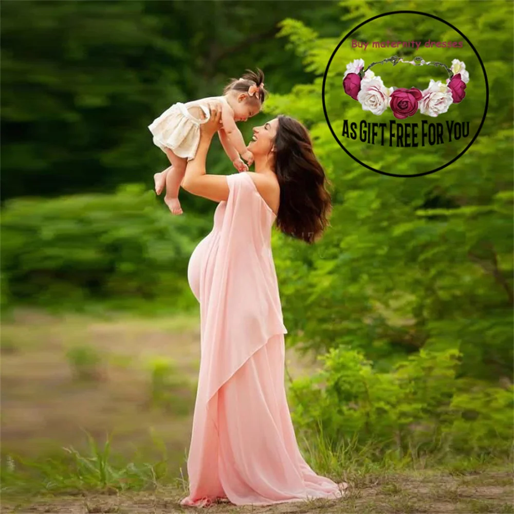Long Pregnancy Dress Pregnant Maxi Gown Sexy Shoulderless Maternity Dresses For Photo Shoot Chiffon Women Photography Prop