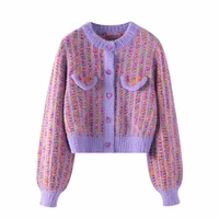 purple sweater cardigan jacket womens autumn and winter 2021 new korean short knitwear vintage oversized sweater