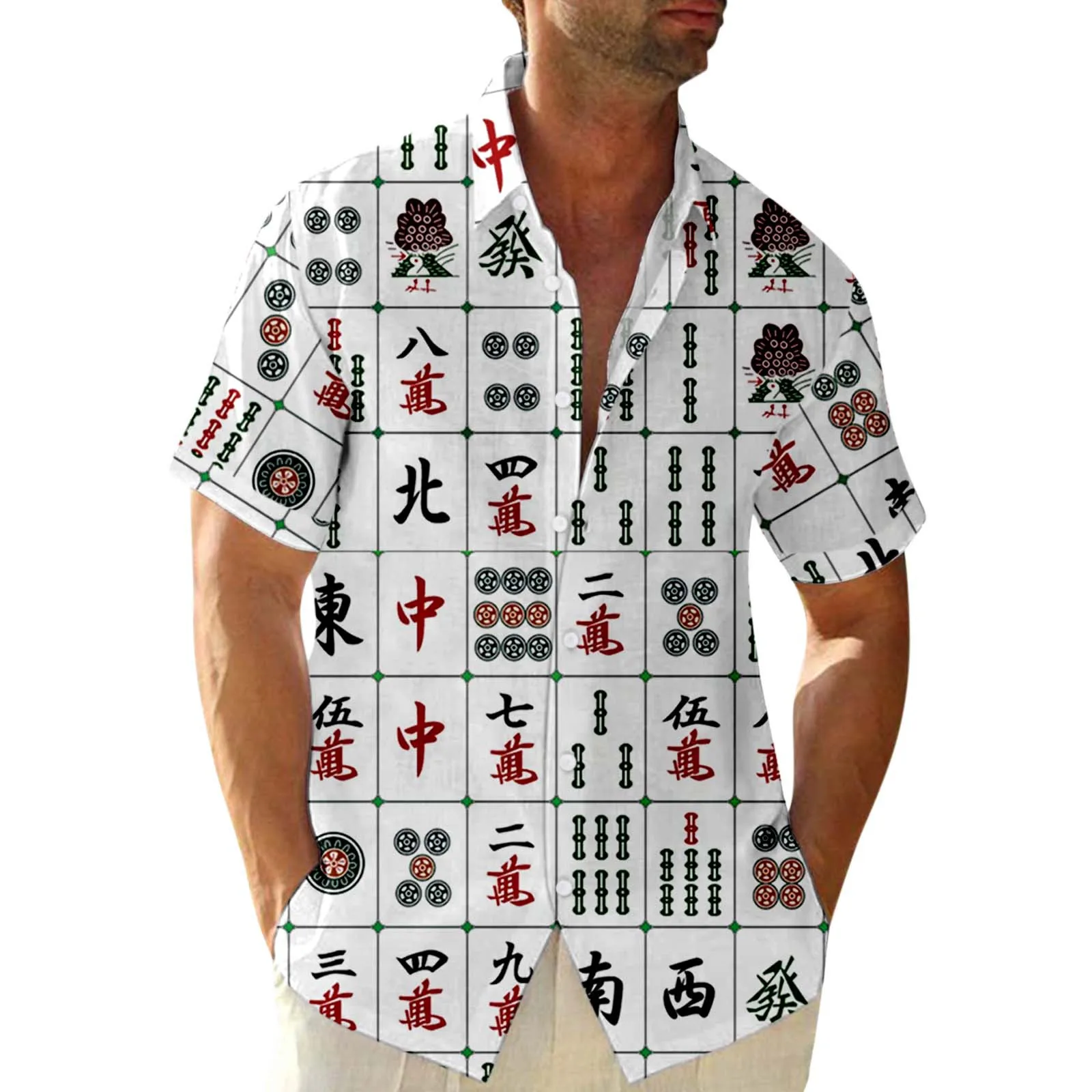 

Hawaiian Shirt Summer Casual Mahjong Print Short Sleeve Turn Down Collar Graphic Shirts For Men Beach Funny Vintage Clothes