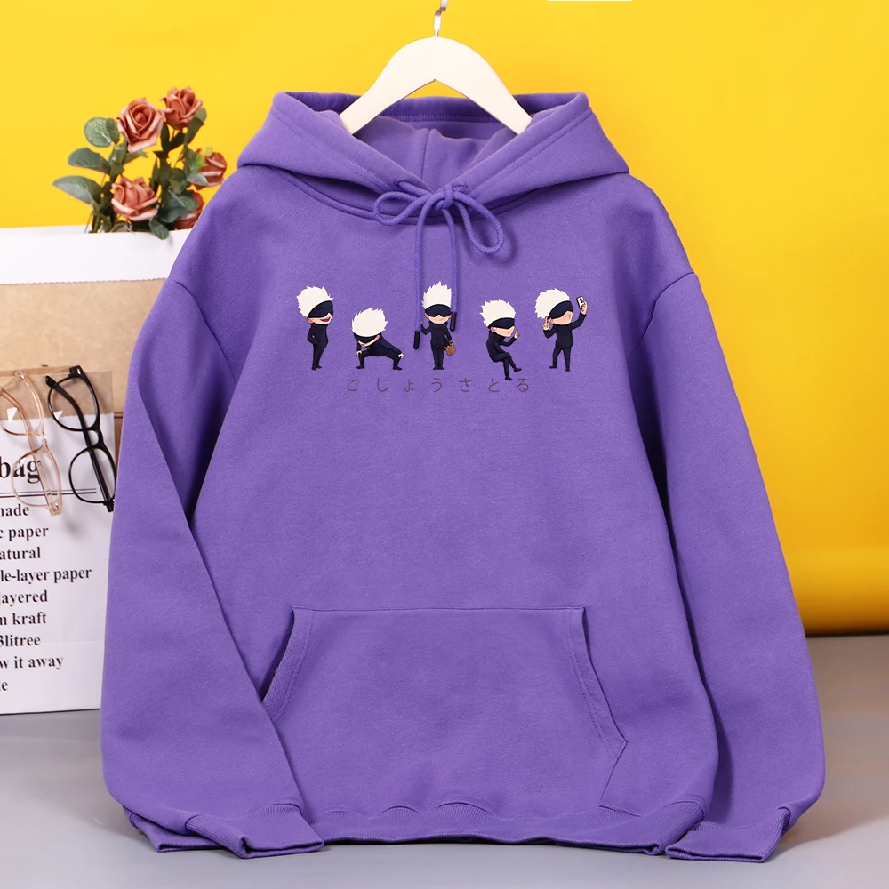 

Anime Jujutsu Kaisen Lil Gojo Printing Woman Hooded hip hop Fleece Hoodies Cartoons Casual Hoodie Harajuku fur-liner Tops Women
