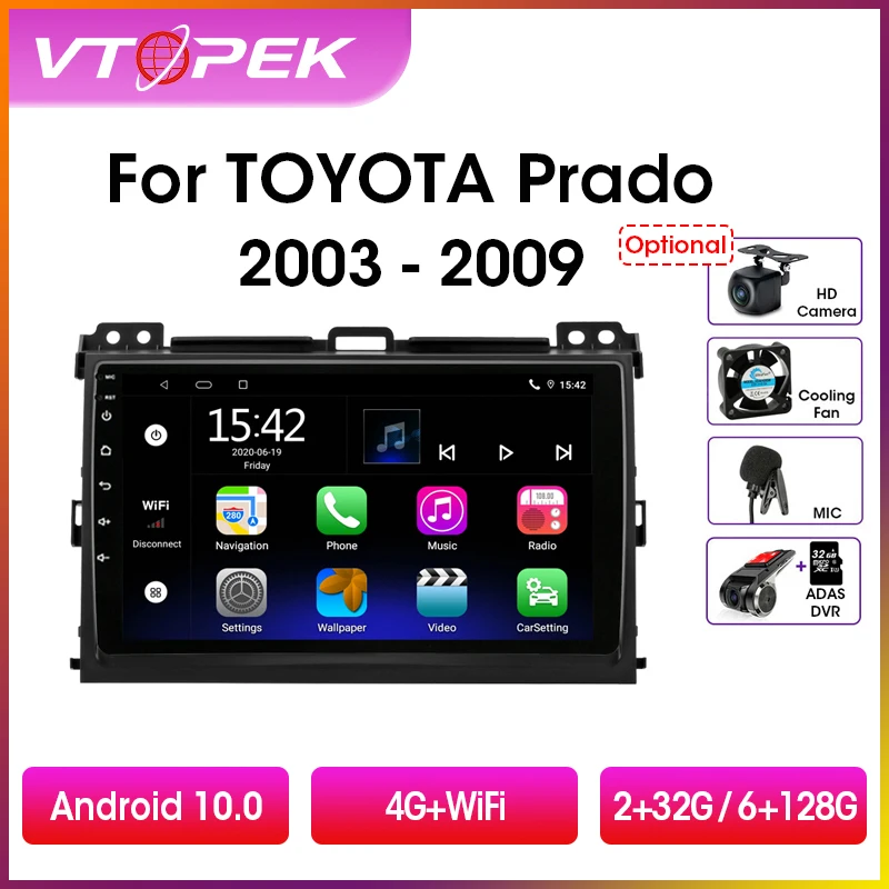 vtopek 2din android 10 0 car radio multimidia video player navigation gps for toyota land cruiser prado 120 2003 2009 head unit free global shipping