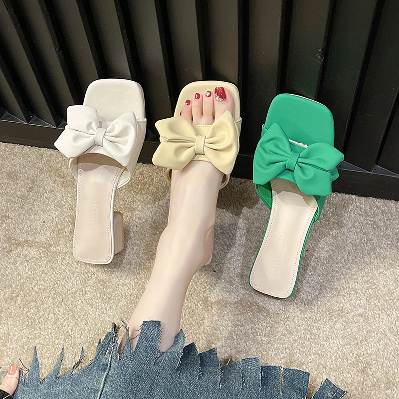 

Women's high heeled sandals PU solid square toe thick sole low top casual shoes