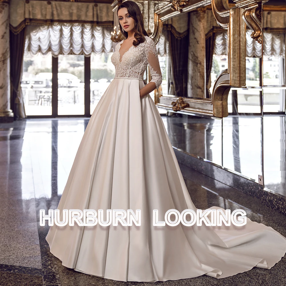

HERBURN Simple Wedding Gown For Bride Satin Goddess Court Train Trendy Customised Dropping Shipping Robe De Soiree De Mariage