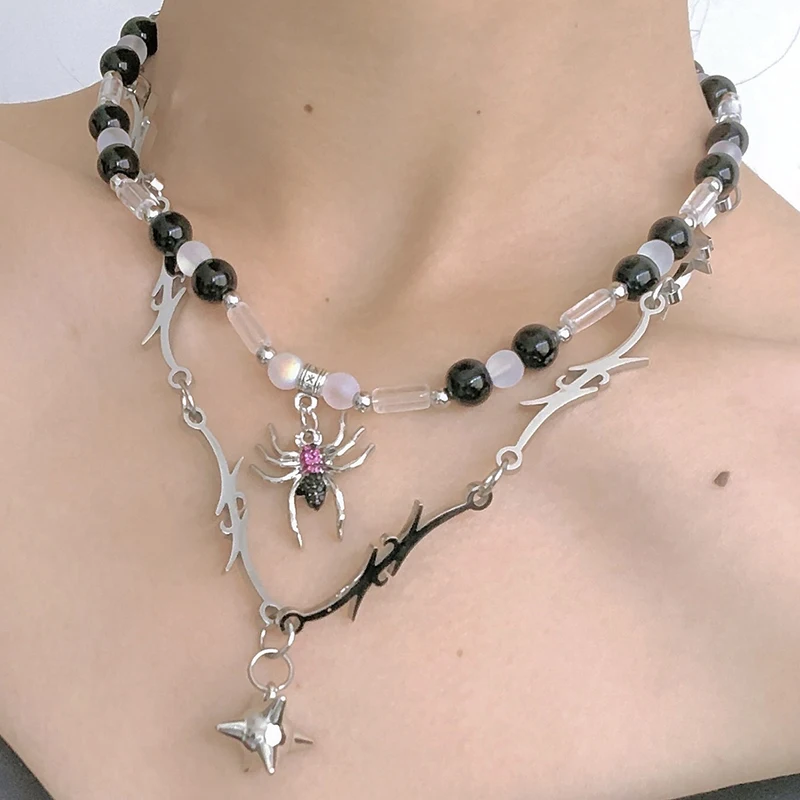 

Kpop Spider Bead clavicle chains Necklaces For Men and Women Punk Gothic Diablo Pendant Collar Necklace 2022 Charm Party Jewelry