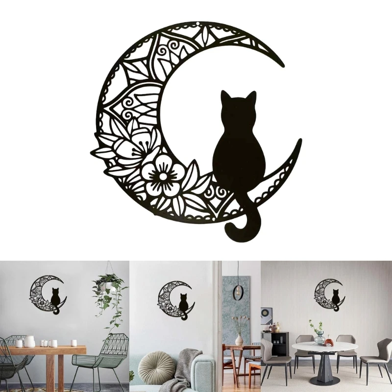 

Modern Wall Decor for Home and Office Rust Resistant Moon Cat Metal Wall Art Ornament for Room Office Bedroom Hotel