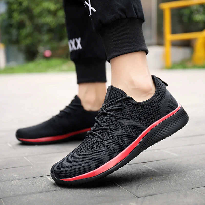 Sneakers Men's Running Shoes Trend Lightweight Walking Shoes Men's Sneakers Breathable Solid Color Black Free Shipping