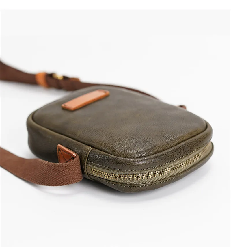 Fashion luxury genuine leather men's mini phone shoulder bag outdoor simple daily natural real cowhide green small messenger bag