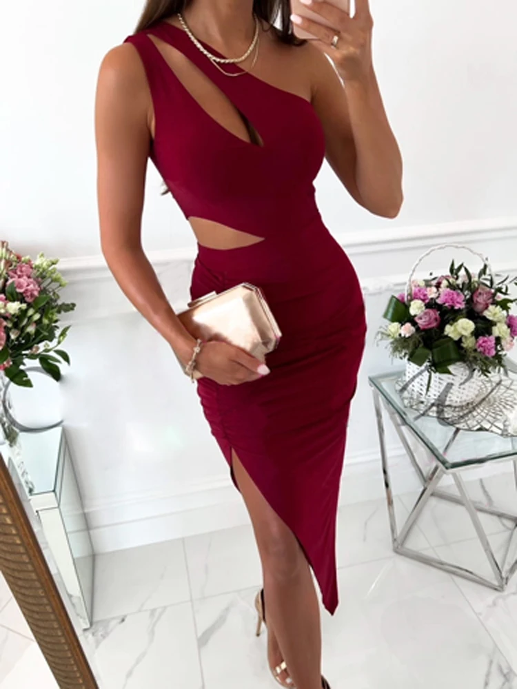 

Летнее элегантное асимметричное облегающее платье на одно плечо, пикантное вечернее платье с открытой спиной, женские повседневные одното...