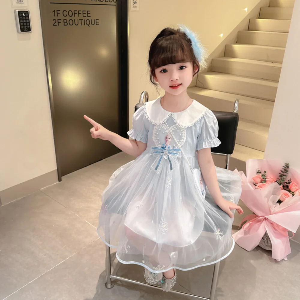 

Summer Doll Collar Short Sleeve Elsa Princess Dress Gift Cute Bag for Kids Girls Birthday Children 2-11 Years Dresses Clothing