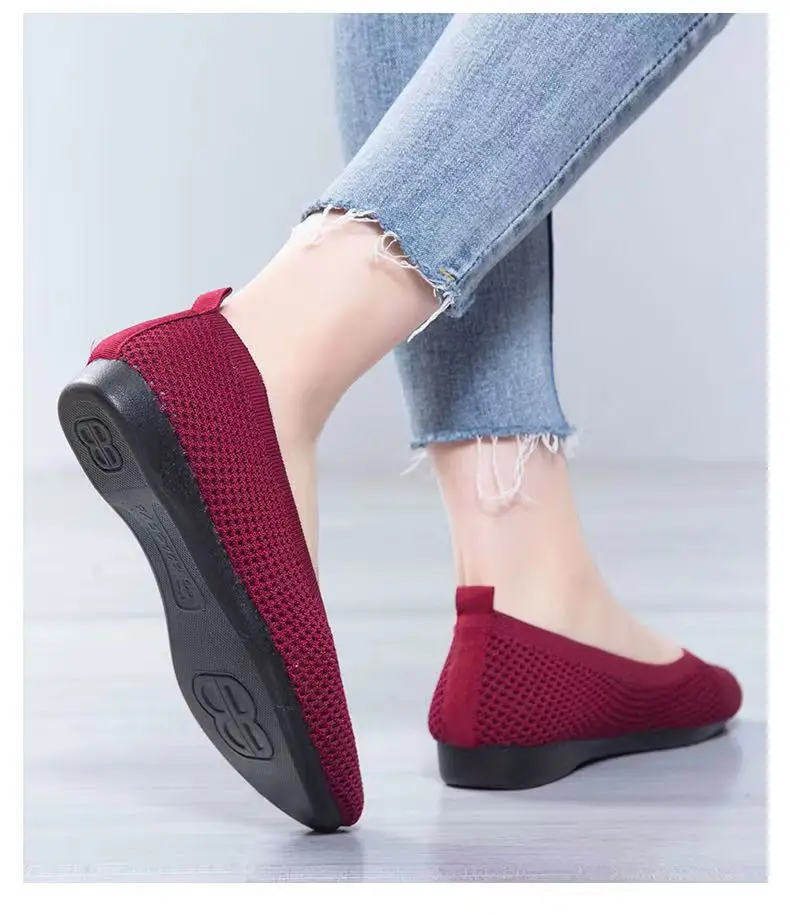 

Лоферы с квадратным носком, летняя сетчатая обувь, женские мягкие удобные балетки, простые вязаные дышащие офисные туфли на плоской подошве