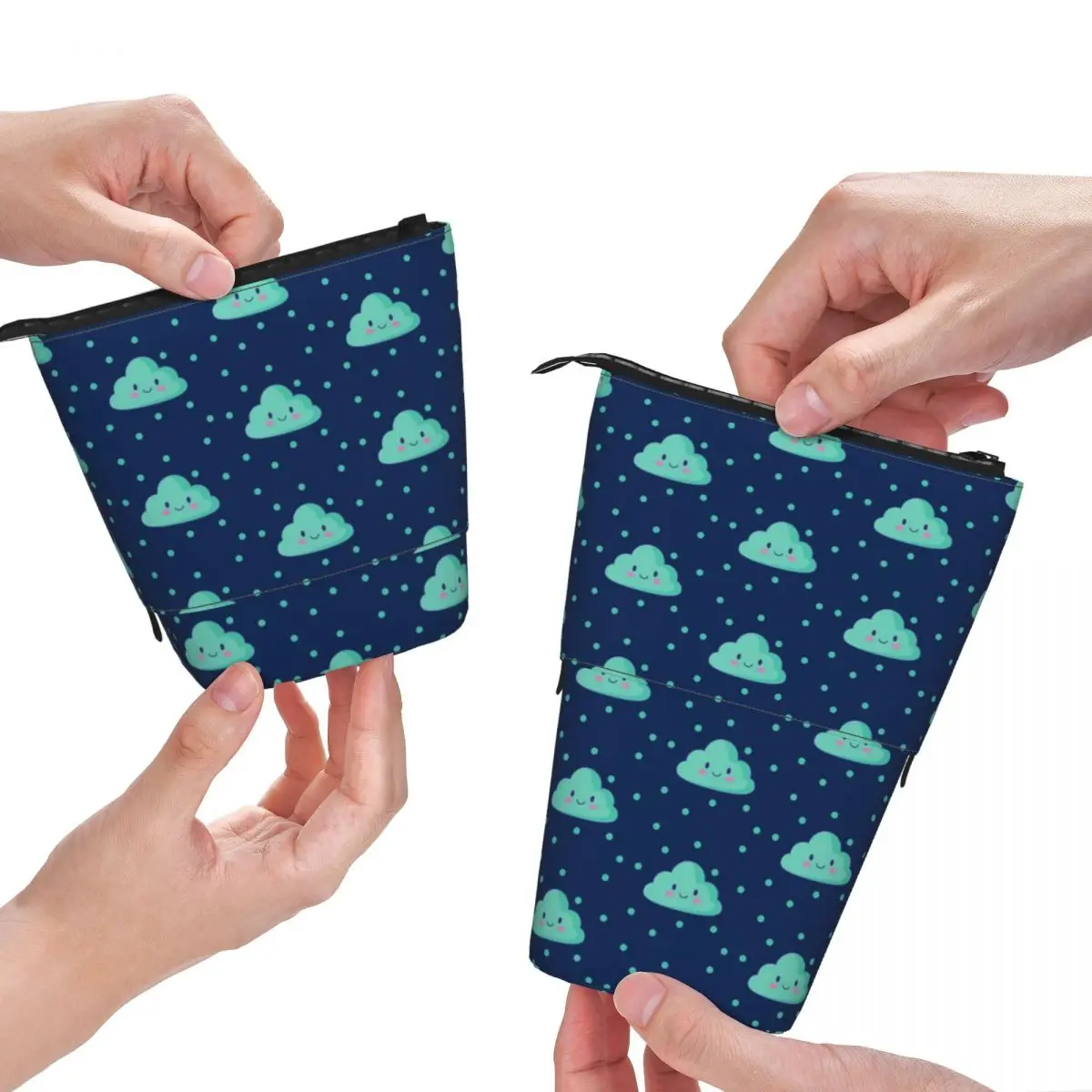 

Kawaii Cloud Fold Pencil Case Polka Dots Print Elementary School Cute Standing Pencil Box For Teens Pen Bags