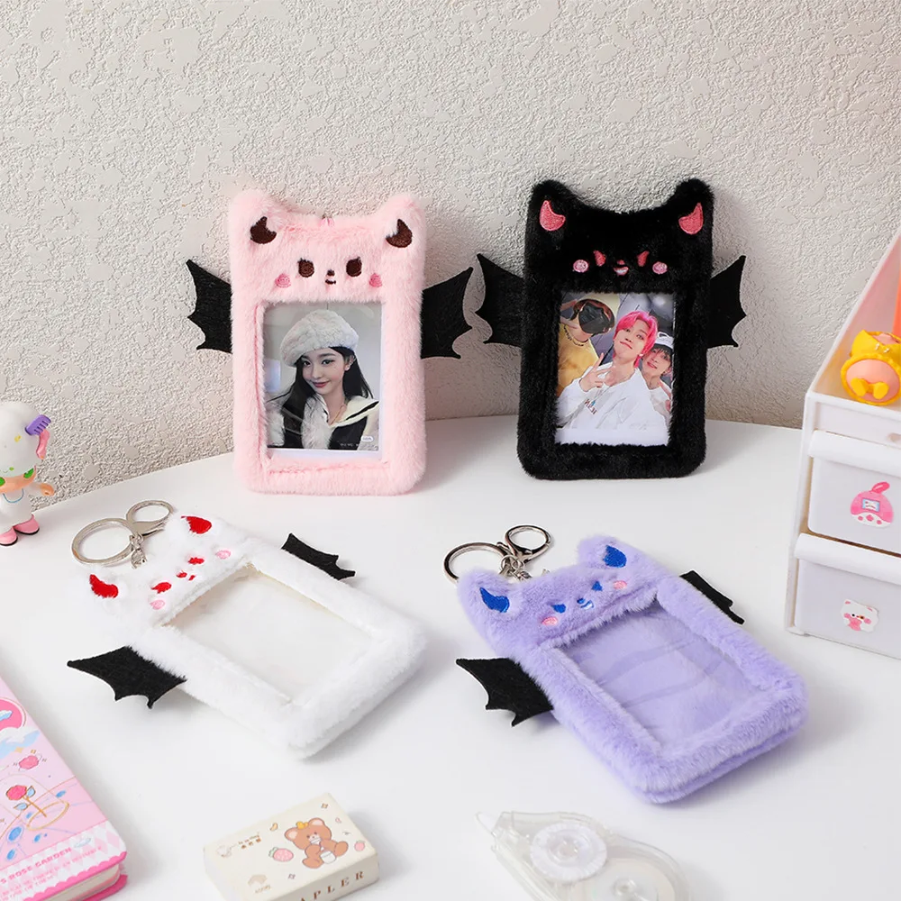 

Kawaii Devil Bear Rabbit Plush Photocard Holder Kpop Keychains Photo Bus Card Holder Protective Cover Case Pendant Stationery
