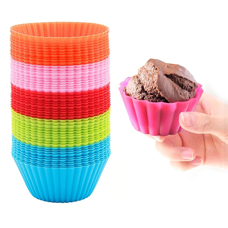 

10Pcs/Set Round Shaped Silicon Cake Baking Molds Cake Mold Silicon Cupcake Cup Home Kitchen Cooking Tools Random Color