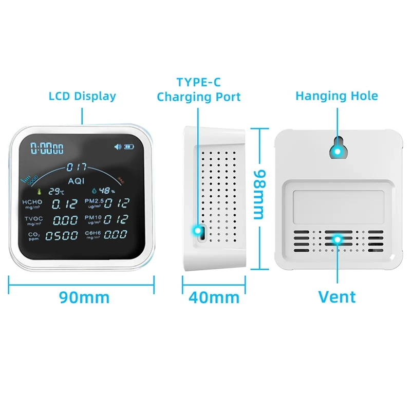 Tuya Wi-Fi CO2 HCHO H6C6 TVOC PM2.5 PM10 метр термометр гигрометр часы будильник монитор