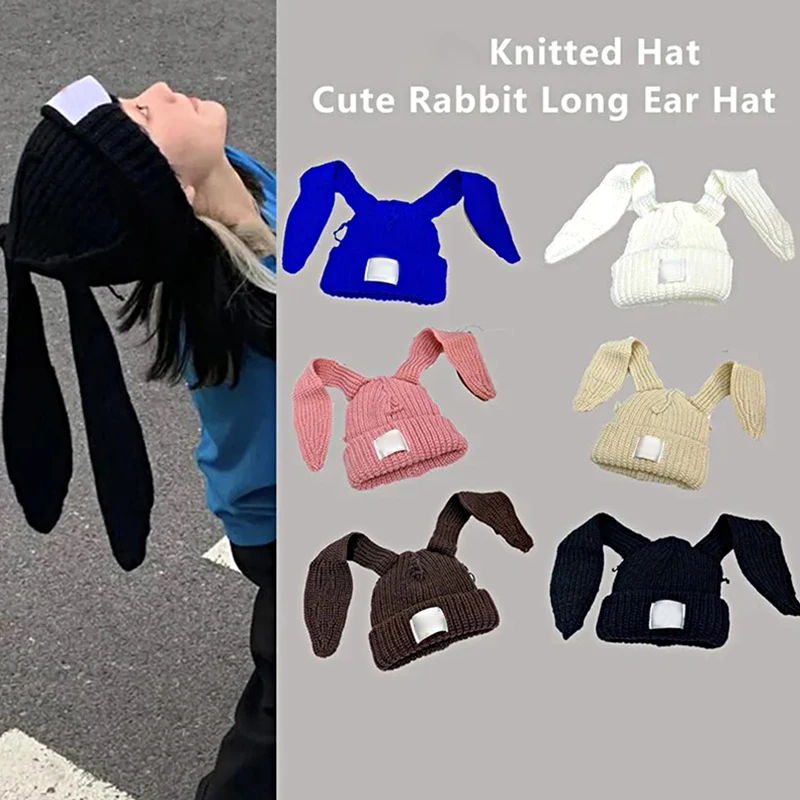 

Winter Skullies Beanie Long Ear Hat Crochet Knitted Hat Cute Bunny Hat Rabbit Ears Hats Drop Shipping