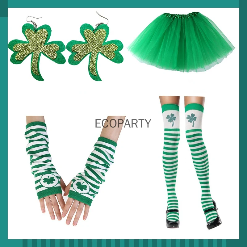 

Irish Day Costumes Adult St.Patrick Day Costumes Green Clover Element Accessories Women Tutu Skirt Stripe Glove Socks Suit