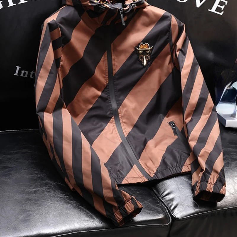 

Fall/winter Men's New Striped High-end Hooded Fashion Men's Jacket Coat