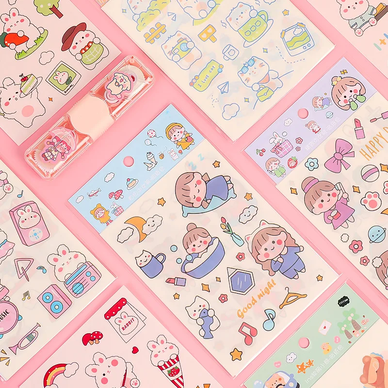 

Simple Cartoon Sticker Japanese Hand Account Girl Decoration Diary Homework Wall Stationery Korean Kawaii Decor Diy Journal Plan