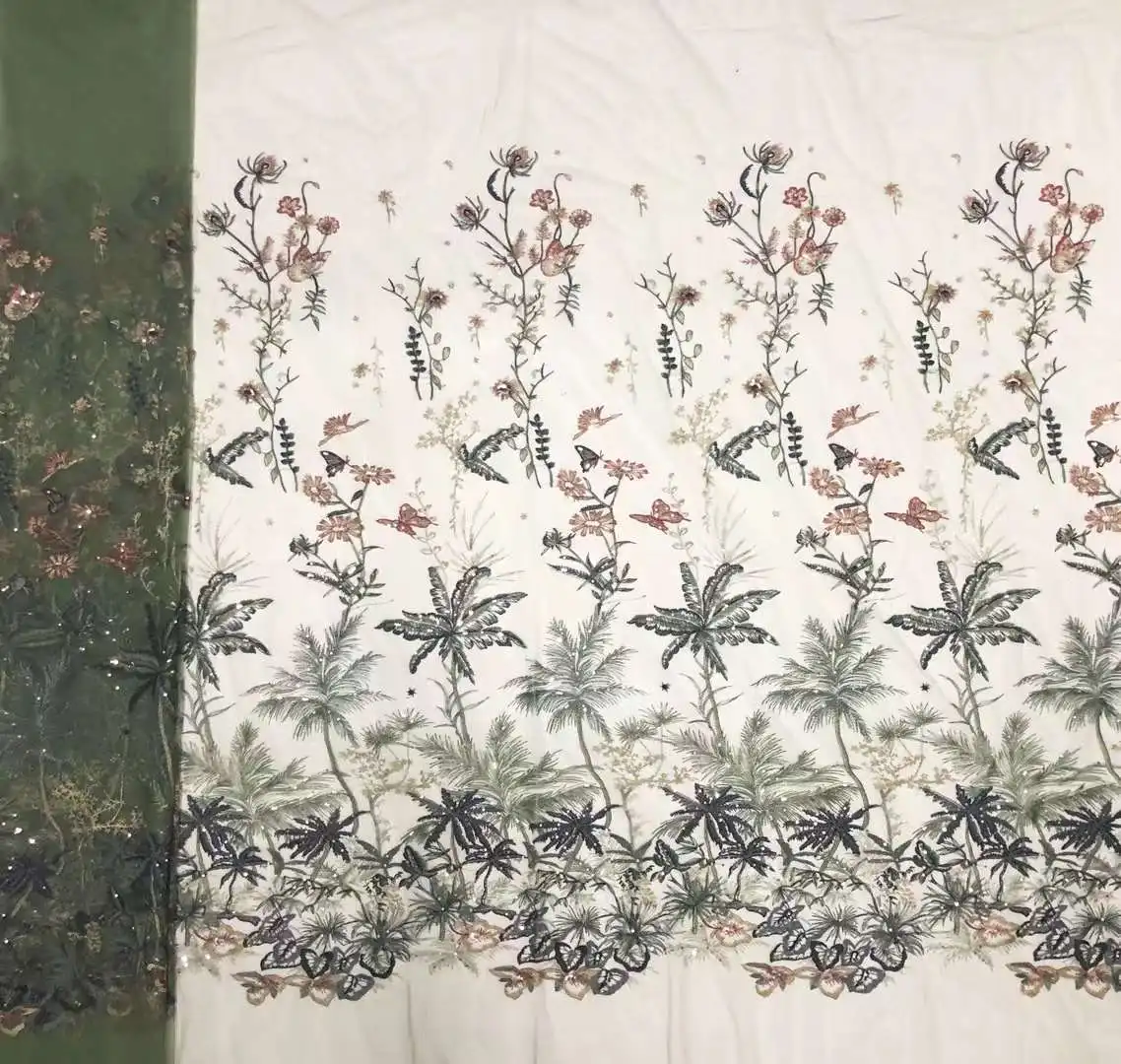 

Top SellingGreen Color New Arrival High Quality Sequin Swiss Applique French Net African Tulle Mesh Lace Fabric For Dress 5yards